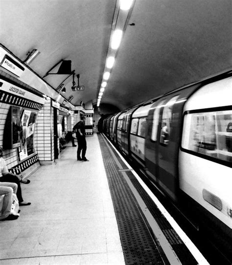London Underground Station 8 X 8 Black And White Metallic Print In
