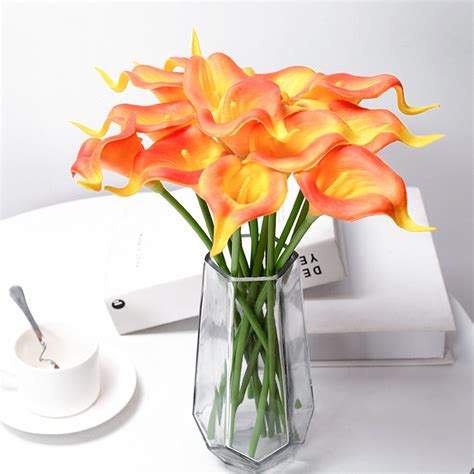 10pcs lot high quality pu real touch artificial calla lily flowers for wedding bouquet bridal