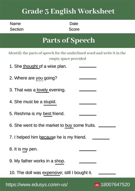 3rd Grade English Worksheet On Parts Of Speech By Nithya Issuu