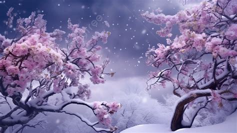 Sakura Blossom In The Snow And Cloud With A Snowstorm Background 3d