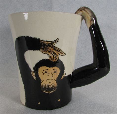 Pier 1 Imports Large Monkey Coffee Mug Tea Cup Hand Painted Ape Chimp