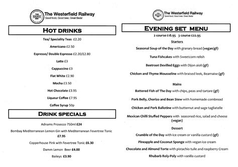 Evening Set Menu - The Railway Inn