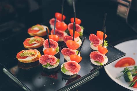 Photo Of Snacks On A Buffet Banquet Table Cold Snack Dishes Stock Image