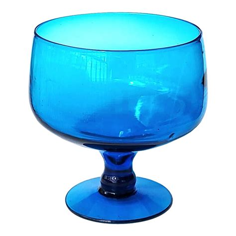 Vintage Blenko Glass Turquoise Pedestal Compote Bowl Chairish