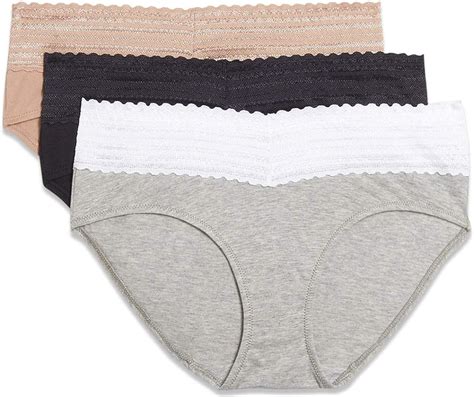 warner s no pinch 3 pack cotton hipster lace panties black beige grey at amazon women s