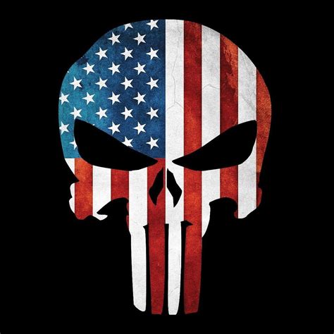 The American Flag Is On Top Of A Black Background With A Skull In The