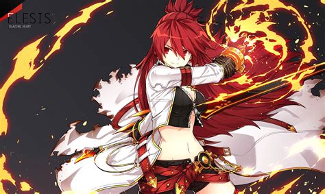Anime Anime Girls Elsword Sword Weapon Long Hair Redhead Red Eyes
