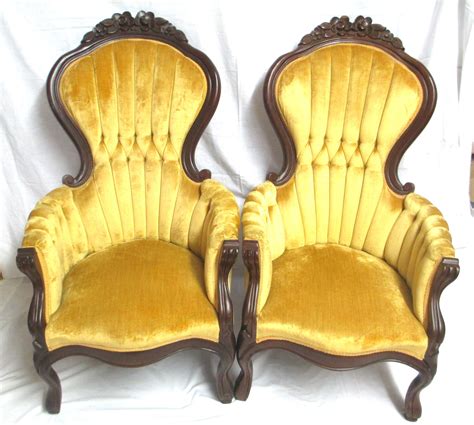 Pair Of Vintage Kimball Victorian Rose Carved Highback Chairs