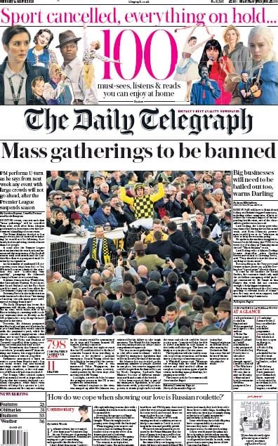 The Daily Telegraph Uk Front Page For 14 March 2020 Paperboy Online