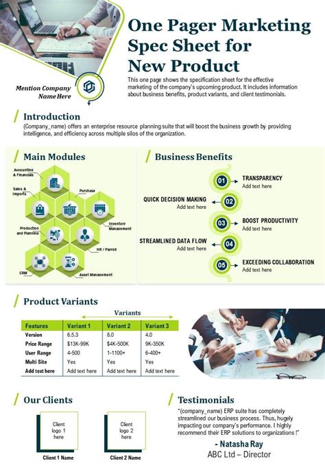 One Pager Sample Product Transfer Sheet Presentation Report Infographic