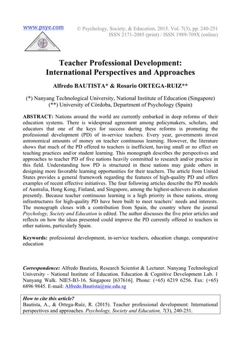 Pdf Teacher Professional Development International Perspectives And