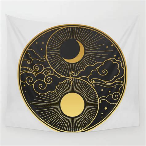 Sun Moon Clouds Stars Yin Yang Wall Tapestry Yin Yang Art Sun