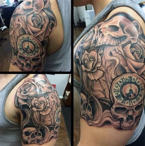 The beautiful rose flower against the bony visage symbolizing death and danger. Top 71 Quarter Sleeve Tattoo Ideas - 2021 Inspiration Guide