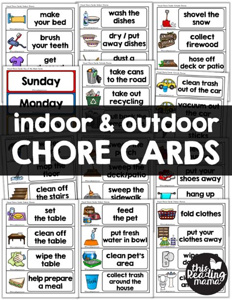 Indoor And Outdoor Visual Chore Cards For Kids This Reading Mama