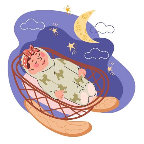Premium Vector Baby Sleeps In Cradle At Night Flat Vector Isolated