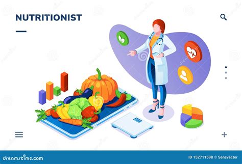 Nutritionist With Vegetables On Plate And Scales Stock Vector