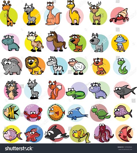 Set Of Cartoon Animals Ilustración Vectorial En Stock 137694944
