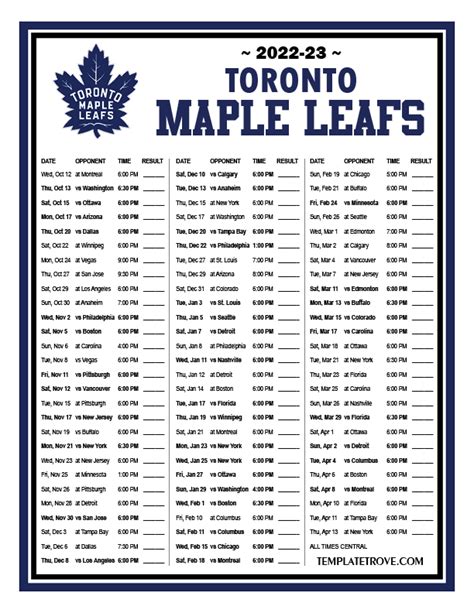 Printable 2022 2023 Toronto Maple Leafs Schedule Printable Leaves