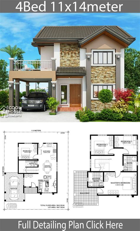 2 Story 4 Bedroom House Plans Modern Design House Design Plan 9×12 5m