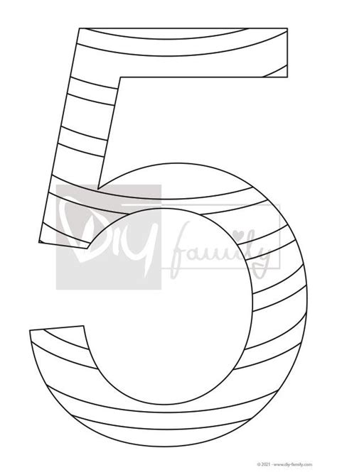 Gestreifte Zahl 5 – Einzelausmalvorlagen - DIY-Family