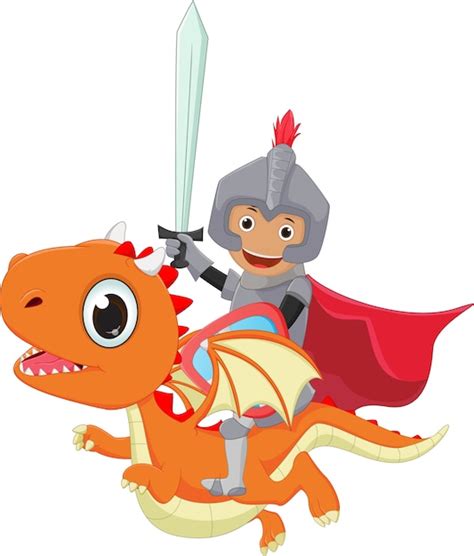 Small Knight Riding The Dragon Premium Vector