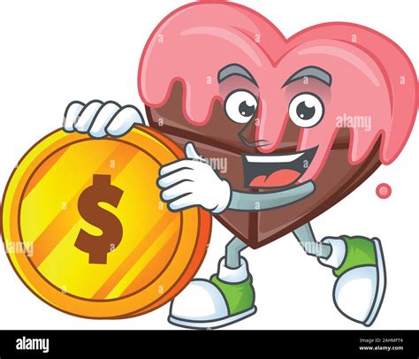 Happy Face Love Chocolate With Pink Cartoon Character With Gold Coin