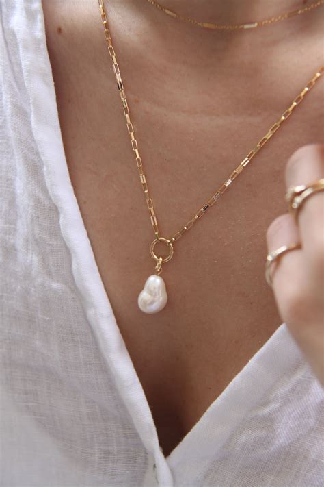 Gold Pearl Necklace Baroque Pearl Necklace Freshwater Pearl Etsy