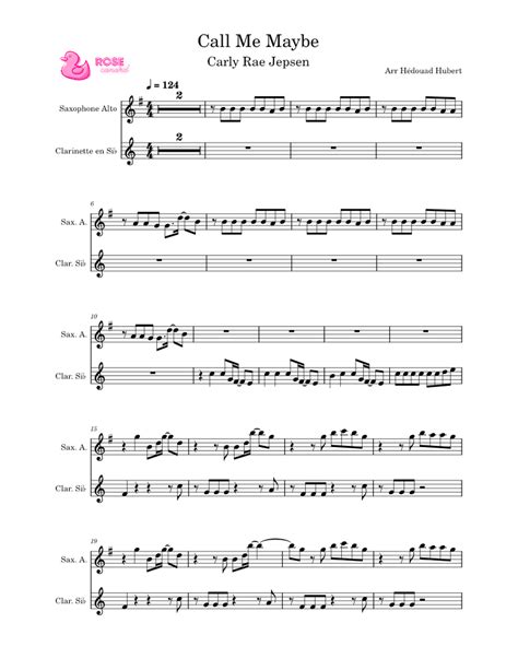 Call Me Maybe Sheet Music For Clarinet In B Flat Saxophone Alto Woodwind Duet