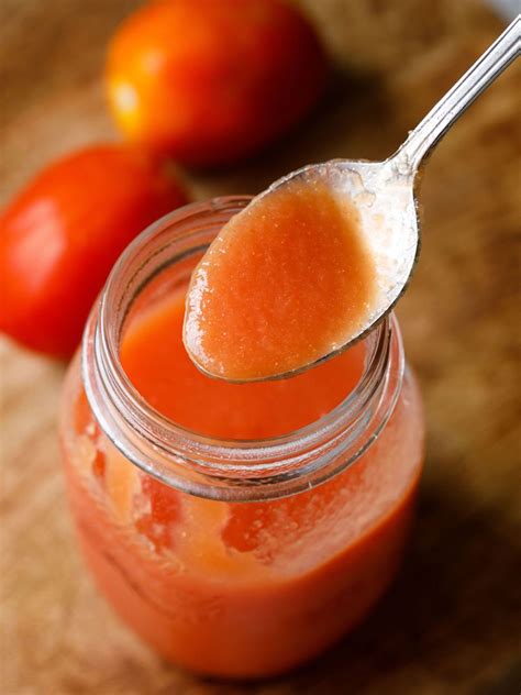 Make 1/4 inch deep cut at the bottom of the tomato and remove the top. Tomato puree - Kitchen Recipes