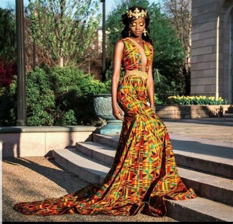 Long African Kente Prom Dressghana Clothingafrican Print Etsy
