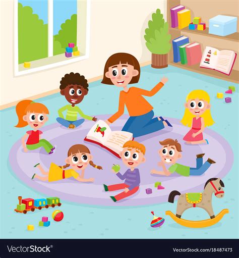 Kindergarten Kids In Classroom And Teacher Reading
