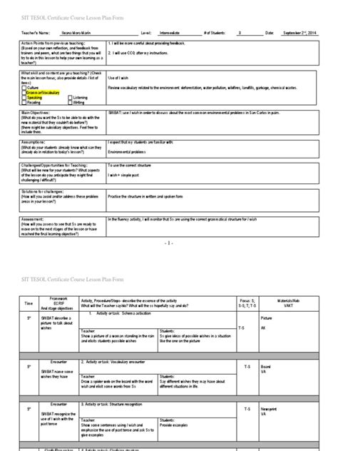 Lesson Plan Ecrifpdf Lesson Plan English As A Second Or Foreign