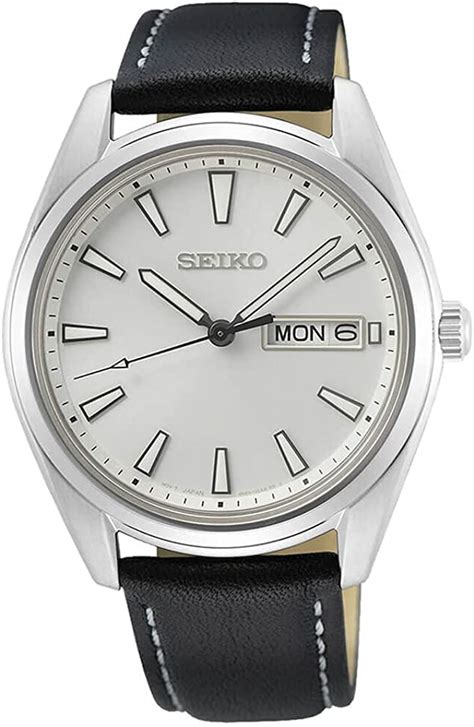 seiko men s stainless steel japanese quartz dress watch with leather strap black 10 model