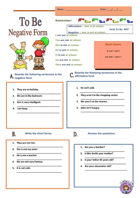 Negative Verb To Be Worksheets