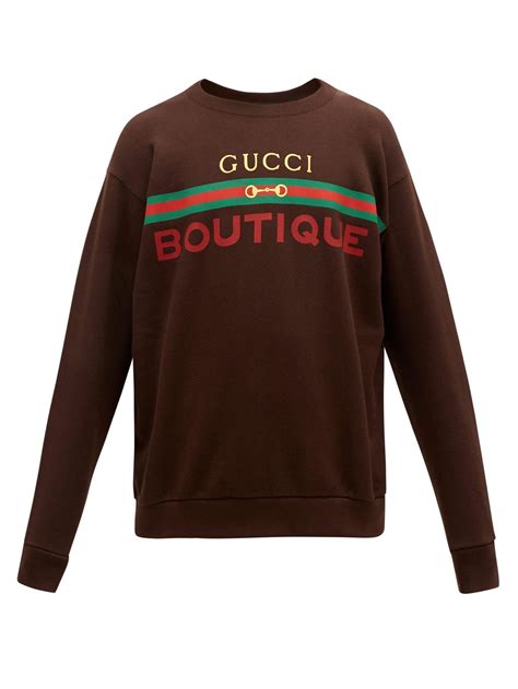 Gucci Logo Print Cotton Jersey Sweatshirt In Brown For Men Lyst