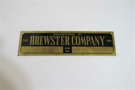 Brewster Co Vintage Brass Metal Advertising Sign Placard Salesman