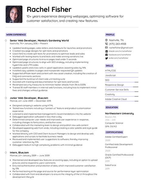 Web Developer Resume Example And Writing Tips For 2020