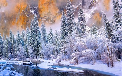 Artwork Of Landscape Covered With Snow Winter Yosemite National Park