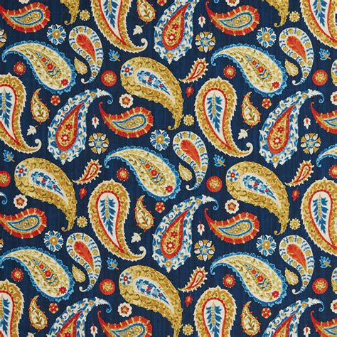 B0490c Blue Red And Gold Large Paisley Print Upholstery Fabric