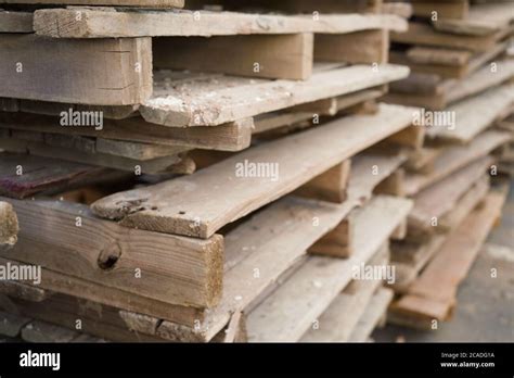 Close Up Old Wooden Palletswood Pallet In Factory Area Use For Carry