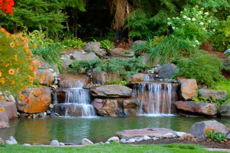Large Backyard Natural Stone Water Feature With Two Falls Stone