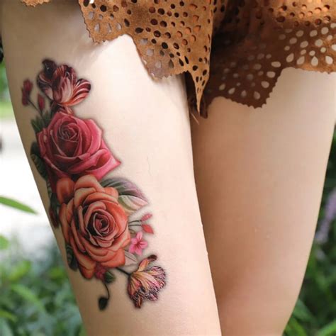 919cm Waterproof 3d Rose Flower Arm Ahoulder Thigh Tattoo Indian