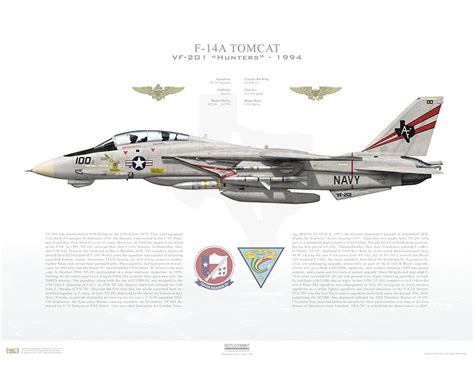 Aircraft Profile Print Of F 14a Tomcat Vf 201 Hunters Af100 162709