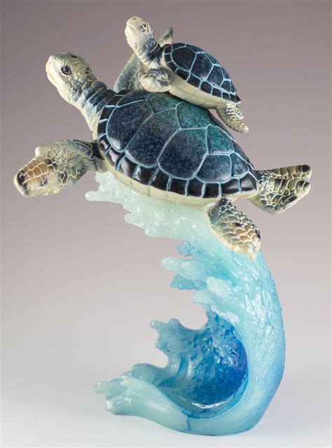 Blue Sea Turtles Swimming On Wave Figurine Statue 85 Turtle Turtle