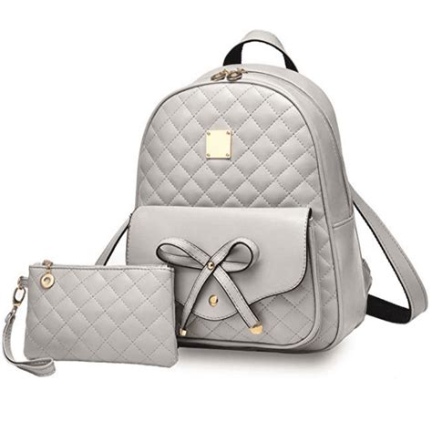 I Ihayner Girls Bowknot 2 Pcs Fashion Backpack Cute Mini Leather Backpack Purse For Women