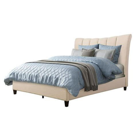 Corliving Fabric Vertical Channel Tufted Queen Bed Frame