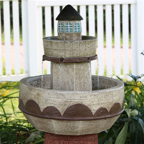 Sunnydaze 36 Brick Lighthouse Outdoor Water Fountain With Led Light