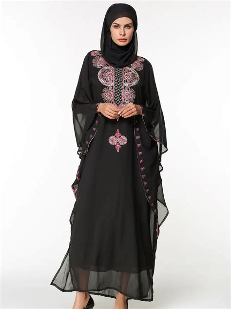 Muslim Black Abaya Islamic Chiffon Clothing For Women Embroidery Dubai Kaftan Robe Dress Turkish