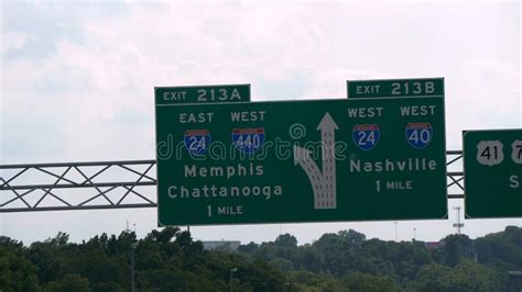 Exit Sign To Nashville And Airport On The Freeway Nashville United
