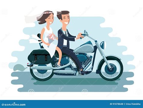 Wedding Motorcycle With Sidecar Cartoon Vector